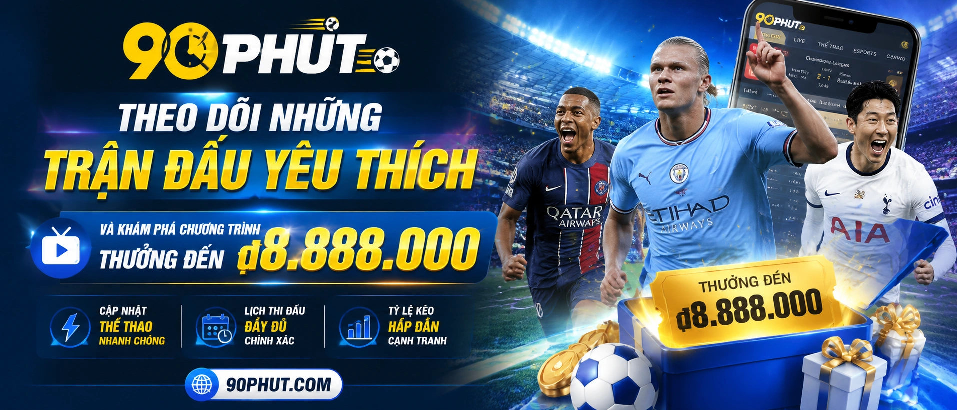 Giao diện thể thao với thẻ trận và kèo live