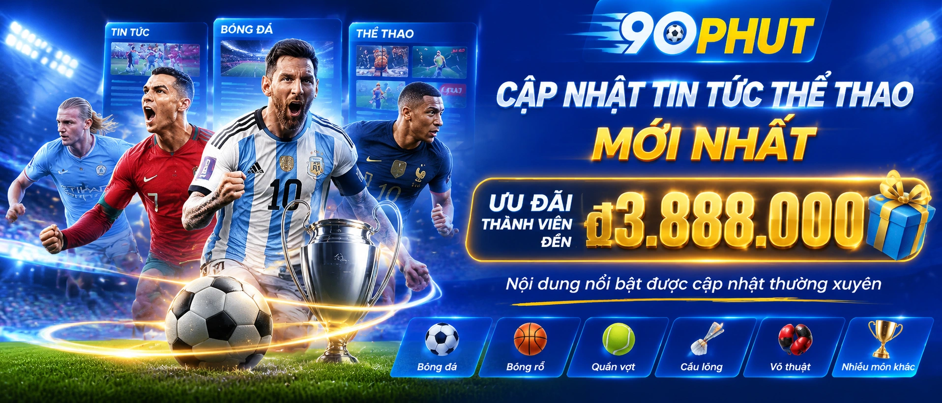 Giao diện tin tức 90Phút với nhịp ưu đãi lễ hội và thông tin cập nhật nhanh